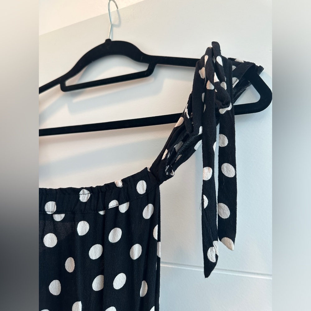 Olivaceous Black & White Polka Dot Off-Shoulder Maxi Dress | M - Picture 9 of 13